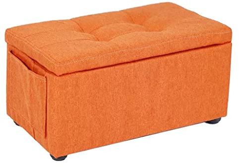 GIZNXBA Rechteckige Ottomane Mit Lagerung, Samt Gepolstert Lagerung Ottomane Bank, Sitzhocker Fußstütze Für Couch Fuß Hocker Für Wohnzimmer Mit Seite Lagerung Tasche(/Orange)