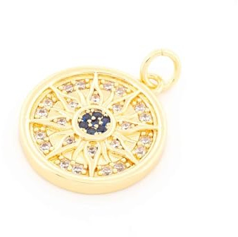 Vintageparts Anhänger Sonnensymbol Messing 16mm 18K Gold Zirkonia