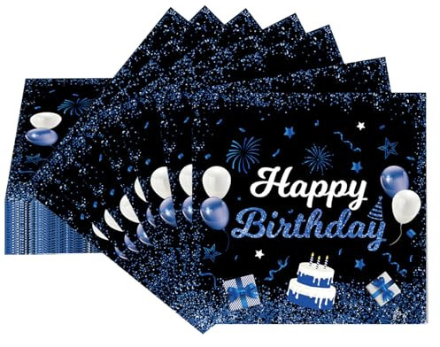 Ovanda Servietten Geburtstag, Happy Birthday Servietten Blau, 24 Stück Servietten Geburtstag Blau, 33x33cm für Junge Mädchen Geburtstags Party Deko