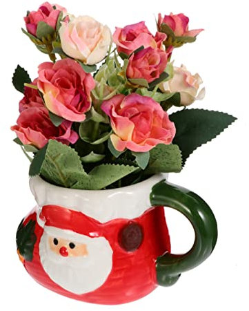 ibasenice Pot De Fleurs Céramique avec Fleurs Artificielles Ornement De Pot pour Décorer Noël Jardin Ou Balcon