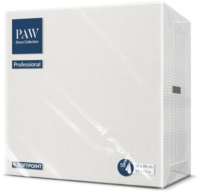 PAW - Soft Point Servietten (38 x 38 cm) | 50 Stück Gastroservietten | Weich und robust | Ideal für den täglichen Gebrauch, Kneipen und Cafés | Einfarbig Weiß