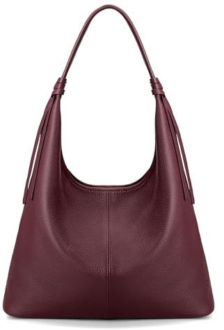 befen Echtleder Handtasche Damen Groß Shopper Tasche, Leder Schultertasche Slouchy Tote Bag Hobo Tasche Umhängetasche für Arbeit Schule - Einfache Klassische Elegante, Burgunderrot