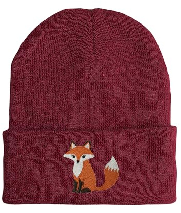 tshirtladen Beanie mit Fuchs Stickerei für Jäger und Tierfreunde aus weichem Strick Material doppellagig warm elastisch Unisex Wintermütze