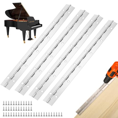 4 Stück Klavierband Scharnier Edelstahl Stangenscharnier 300 × 30 mm, Scharnierband Schwerlast Türscharniere, Klavierscharnier für Schranktüren Wohnmöbel Box, mit Schrauben (Silber)