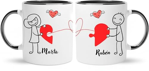 Gifters | Pack di Tazze Personalizzate per Coppia con Nomi | Design Filo Rosso del Destino | Interno e Manico Neri | 325 ml | Regalo Originale e Romantico per San Valentino e Anniversario | Donna e U