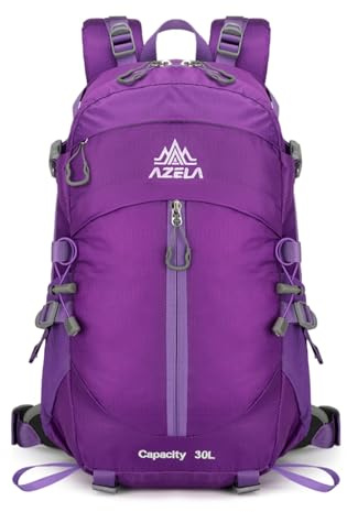 PORRASSO 30L Wanderrucksack Trekkingrucksack Wasserdichtes Haltbares Nylon Rucksack Reiserucksack Backpack für Damen Herren Camping Klettern Reisen Outdoor-Sportarten Lila