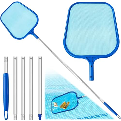 YGVQN Raccogli Foglie Piscina con Asta Telescopica in Alluminio, Retino di Superficie Robusto per Pulizia Foglie e Detriti, Kit Ideale per Piscina Fuori Terra, Laghetto da Giardino e Idromassaggio