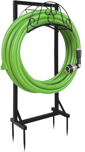 Grandhom - Supporto per Tubo da Giardino Portatile con 4 Ancore, Supporto Triangolare Robusto per Tubo dell'Acqua da 45 m, in Ferro, Colore Nero