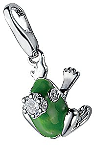 Giorgio Martello Milano Charm Frosch Mit Krone Und Zirkonia, Silber 925 Grün, Onesize 925 Sterling Silber