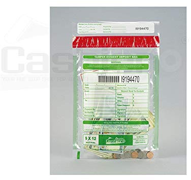 Cashier Depot Manipulationssichere Bankeintüten, 22,9 x 30,5 cm, transparent, serialisierte Nummerierung, Barcode, Press- & Seal Void Verschlussband