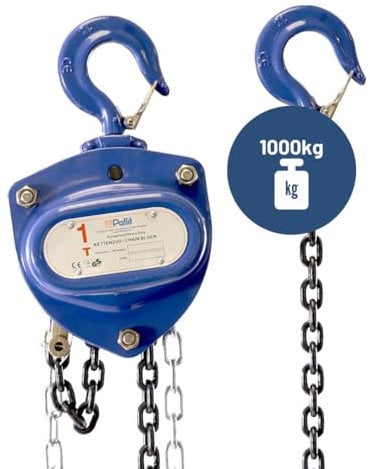 Pallit Flaschenzug CHAINPRO-S 1000 kg Tragkraft 5 m Hubhöhe extralange & robuste Bedienkette 360° drehbarer Haken Seilzug Kettenzug Kettenflaschenzug