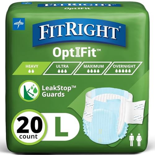 FitRight Extra+ Einweg-Inkontinenzwindeln, auslaufsicher, saugfähige Slips für Damen und Herren, maximaler Schutz, Größe L, 111,8 bis 142,2 cm, 20 Slips pro Beutel