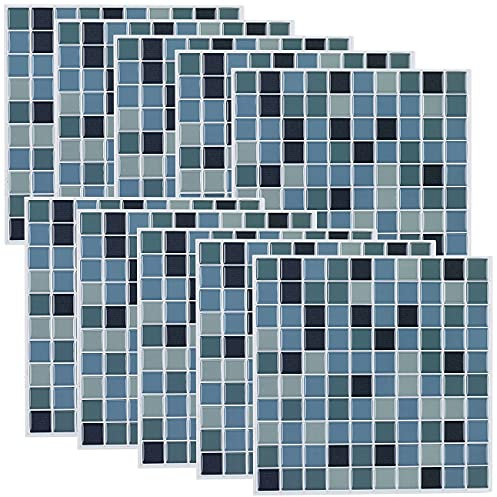 infactory 3D Klebefliesen: Selbstklebende 3D-Mosaik-Fliesenaufkleber Aqua, 26 x 26 cm, 10er-Set (Mosaik Klebefliesen, Bad, Wandsticker Fliesenmotiv)