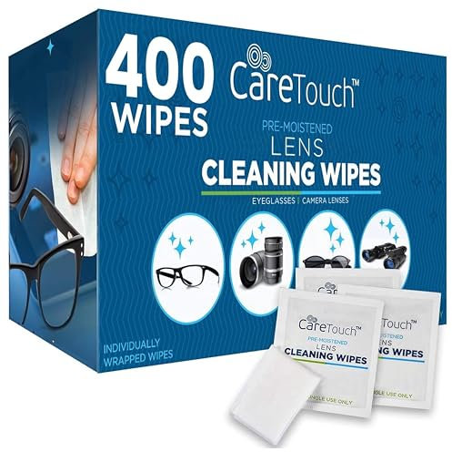 Care Touch Toallitas para lentes, 400 toallitas prehumedecidas envueltas individualmente, 5 x 6 pulgadas, limpiador de lentes de cámara, gafas de sol y gafas, suave y portátil para limpiar