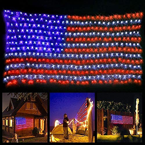HYH American Flag LED Lights, 420 LEDs Net Light Up Flag Outdoor Waterproof