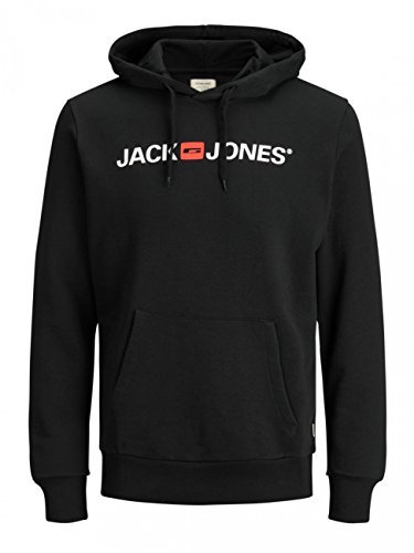 JACK & JONES Herren Kapuzenpullover (Schwarz (Corp 054 Black-White, XL))