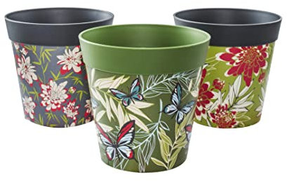 Hum Flowerpots, 15 cm, Lot de 3, Divers Motifs, Coloris et Tailles, Pots de Fleurs en Plastique Intérieur/Extérieur, Multicolore