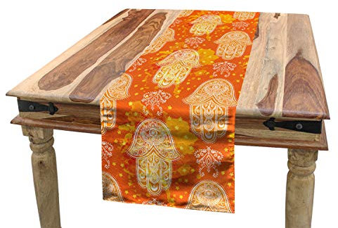 ABAKUHAUS orientalisch Tischläufer, Volkston Hand Muster, Esszimmer Küche Rechteckiger Dekorativer Tischläufer, 40 x 225 cm, Orange Gelb und Weiß
