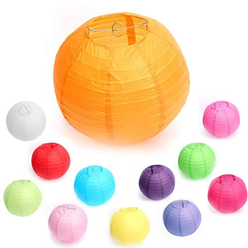 Meisax 10 Stücke Papier Laterne Lampions 10 (25 cm), rund Lampenschirm Dekoration Papierlaterne für Hochzeit Freier Geburtstag Party Garten (orange)