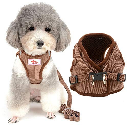 Zunea Hundegeschirr mit Leine Kleine Hunde Welpen Verstellbar Reflektierend No Pull Weiches Netzgewebe Cord-Weste Brustgeschirr für Jungen/Mädchen Haustiere, Puppia, Chihuahua, Katzen Braun S
