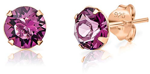 Orecchini Ametista - Punti Luce Argento 925 Placcati Oro Rosa con Cristallo 6 mm - Punto Luce Oro - Lobo Oro Rosa - Pietre Colorate