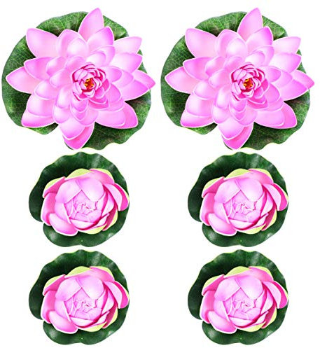 balacoo 6 Stücke Künstliche Lotus Lotusblume Schwimmende Seerose Lotusblüte Lotusblatt für Garten Deko Gartenteich Pool Aquarium Fisch Teich Wasserpflanzen