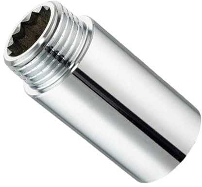 Chrom Fitting aus Messing Hahnverlängerung IG-AG 1/2 Zoll x 40 mm - Gewindefittings Korrosionsbeständig - Messingverschraubungen für Wasserinstallationen