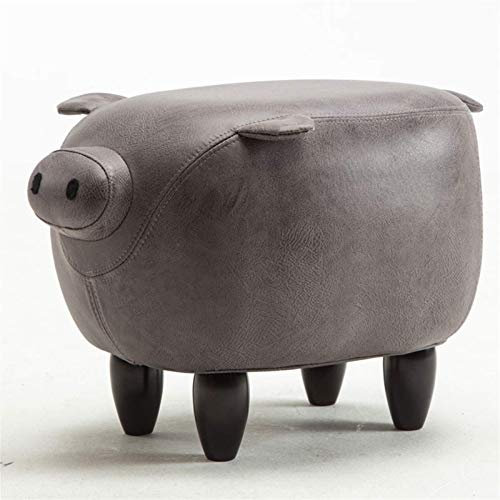 XBSLJ Tierhocker Hocker Tier Holz Hocker Ottoman Fußstütze Hocker Gepolstert Kissen Fußhocker Hocker Hocker Ruhesitz für Kinder oder Erwachsene D1118 (Farbe: Graues Schwein)