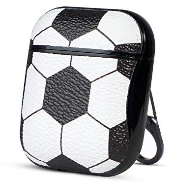 HIDAHE Schutzhülle für AirPods 1 & 2, Leder, Motiv: Fußballmuster, für Herren und Jungen, Hartschale, Sport Soccer01