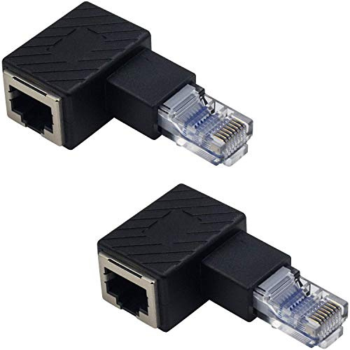 Duttek 90 Grad Ethernet Adapter, linkswinkliger RJ45 Stecker an Buchse, Adapter, geschirmt, Netzwerk Patch Stecker, kompatibel mit Switch, Modem, Router, PC, Netzwerkdrucker, PS3 usw., 2 Stück