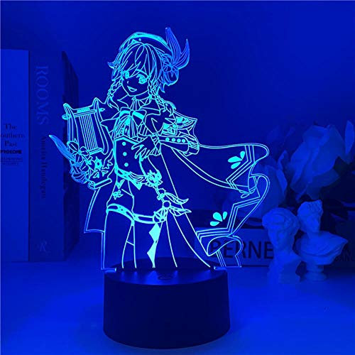 BUOE Anime Figur Lampe Genshin Impact Venti Nachtlicht 3D Illusion Spiel Licht für Schlafzimmer Dekor LED-Licht Atmosphäre Nachttisch Kinder Fernbedienung XTBB