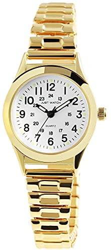Just Watch Damenuhr Edelstahl Zugarmband 18cm ⌀27,5mm 14mm goldfarbig Luminazeiger gut lesbar 24 Std Geschenkidee Frauen
