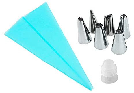 Set di 8 sac à poche e ugelli, kit di accessori per decorare torte, con 1 sac à poche in silicone e 6 beccucci per tubazioni, 1 accoppiatore