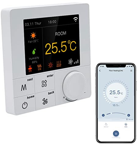 Qiumi RGB Bunter LCD-Bildschirm, Smart WiFi Thermostat, für Fußbodenheizung elektrisch, arbeiten mit Alexa Google Home, 16A 100~240V AC