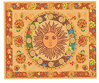 LSGGTIM Vintage Blumen Wandteppiche, Brennende Sonne Wandtuch,Blumen Horoskop-Tarot-Karte Wandbehang,FüR Wohnzimmer Schlafzimmer Schlafsaal,230cmx150cm