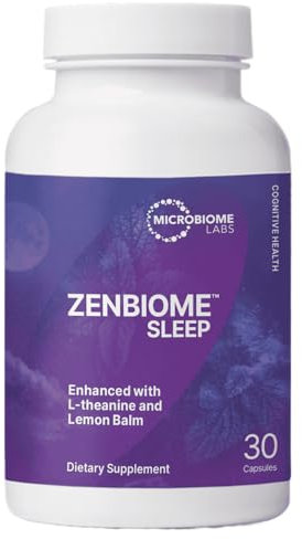 Microbiome Labs ZenBiome Sleep – Clinically Studied Bifidobacterium longum 1714™ Probiotic Supplement with L-Theanine & Lemon Balm – Sleep & Bedtime Support, Shelf-Stable – 30 Capsules