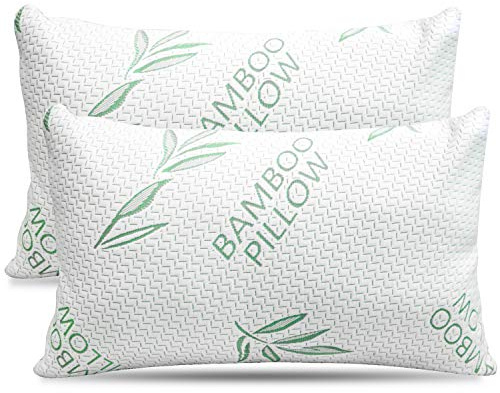 King Size 2 Pack Bambus Kissen - Bettkissen zum Schlafen, verstellbar mit geschreddertem Memory Foam - Rücken, Bauch, Seitenschläfer, Abnehmbarer Bezug, Kühlhotel Down Alternative, King (2 Stück)