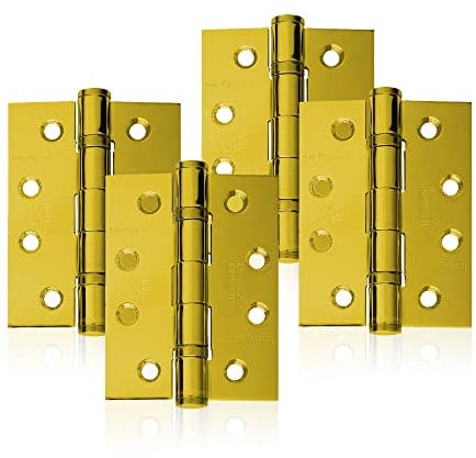 UAP 4 Set of Ball Bearing Door Hinges 4 Inch (100mm x 75mm) – Mild Steel Butt Hinges, Heavy Duty for External & Internal Doors, Residential & Commercial (4 Pack, Electro Brassed)