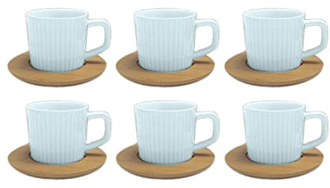 Hogar y Mas Juego 6 Tazas CAFÉ con Plato BAMBÚ Rosa/Azul/Blanco 100ML Natura