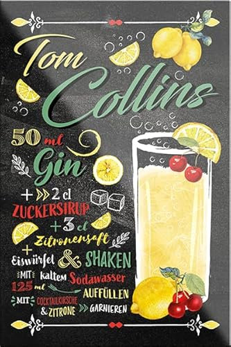 schilderkreis24 – Cocktail Rezept “Tom Collins“ Magnet Alkohol Spirituosen Deko Kühlschrankmagnet Humor Geschenkidee Geburtstag Weihnachten 9x6 cm