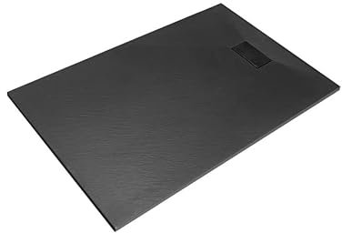 VBChome Duschwanne SMC 120x80 cm Schwarz Siphon Duschtasse Rechteckig Flach SMC Duschbecken Stabil Modern Elegant + Tempoplex