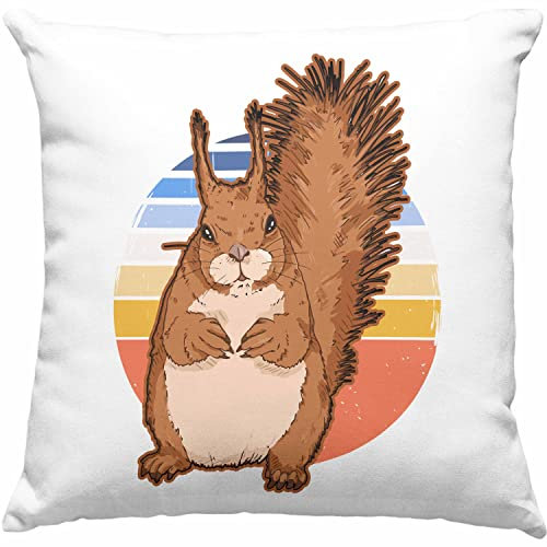 Trendation Eichhörnchen Kissen mit Füllung 40x40 Geschenk Grafik Vintage für Eichhörnchen Liebhaber Geschenkidee Lustige Kissen mit Füllung 40x40 (Blau)