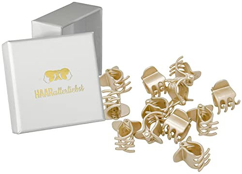 HAARallerliebst Haarklammer Klein Set 12 Stück – Haarspange Klein für Damen – Haarspangen Damen Gold – Kleine Haarklammern – Haarklemmen Damen – Mini Haarklammern