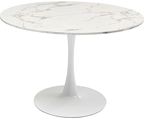Kare Design Tisch Schickeria, Weiß, 4-6 Personen, D110cm, Marmor-Optik, Holztisch, Rund, Pflegeleicht, Robust, Esszimmertisch, Stabil, 40kg max. Belastbarkeit, 74x110x110 cm (HxBxT)