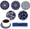Lot de 6 dessous de verre ronds en silicone bleu de 10 cm avec boîte de rangement carrée antidérapante pour la maison, les bars, le café et la plupart des tasses à bière, verre à vin.