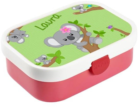 CreaDesign, Brotdose Kinder mit Fächern personalisiert Lunchbox Rosa mit Bento Einsatz, Brotbox mit Unterteilung Koala Bär Mädchen
