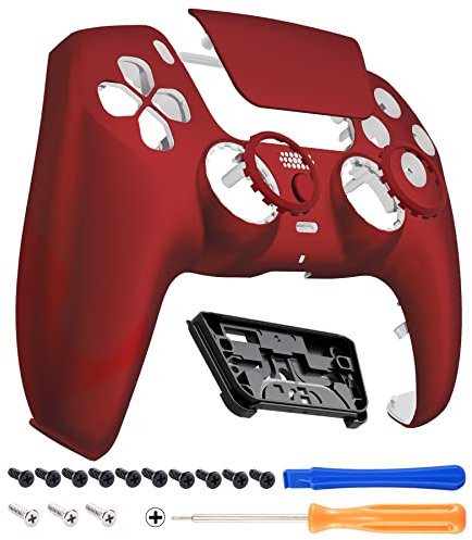 eXtremeRate Luna Re-Design Front Gehäuse für ps5 Controller BDM-010/020/030/040/050 Model, Ersatz Hülle Faceplate&Touchpad&Accent-Ring, Custom integrierend Case Cover für ps5 Controller-Rot