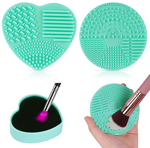 AUAUY 2 Stück Make up Pinsel Reinigungsmatt, Silikon Makeup Pinsel Reiniger, Reinigungspad und Schrubber, Tragbares Waschwerkzeug für Make-up Pinsel, Dreieck Makeup Puderquaste, Make up Schwamm (Grün)