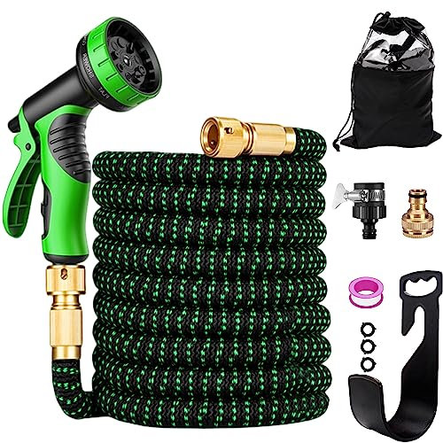 Manguera Jardin Extensible 30 Metros, Mangeras Jardineria Flexible con 10 Funciones Pistola, Boquilla Manguera Terraza Retractil Con 3/4 1/2 Conector, Garden Hose Riego Conectores Accesorios