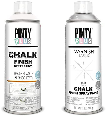 PINTYPLUS Pinty Plus Chalk Finish CK788 Spray Paint Broken White - Pintura en Aerosol, 400 ml, Blanco Roto & Barniz spray CHALK 520cc Mate Agua CK821